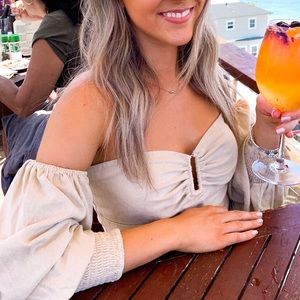 Forever 21 Puff Long Sleeve Tan Crop Top Milkmaid